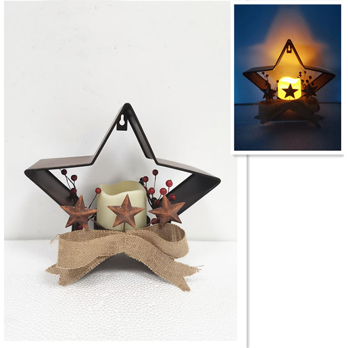 metal star candle holder wall art with LED